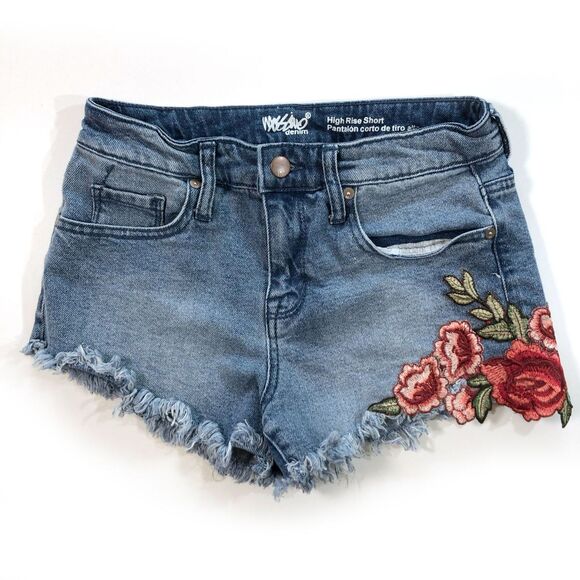 Mossimo Embroidered High Rise Cut Off Denim Shorts Women Size 0 - Picture 1 of 8